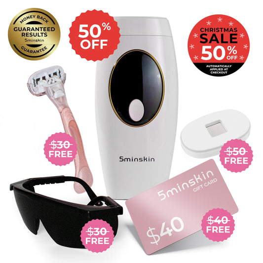 5MINSKIN AT-HOME LASER HAIR REMOVAL HANDSET - 50% OFF CHRISTMAS SALE + 4 FREE GIFTS (WORTH $150)